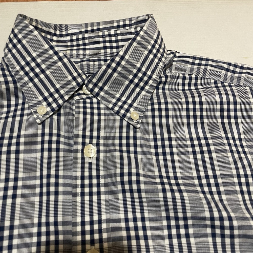 Charles Tyrwhitt Mens Non Iron Shirt Medium Blue Plaid Oxford‎ Preppy Casual